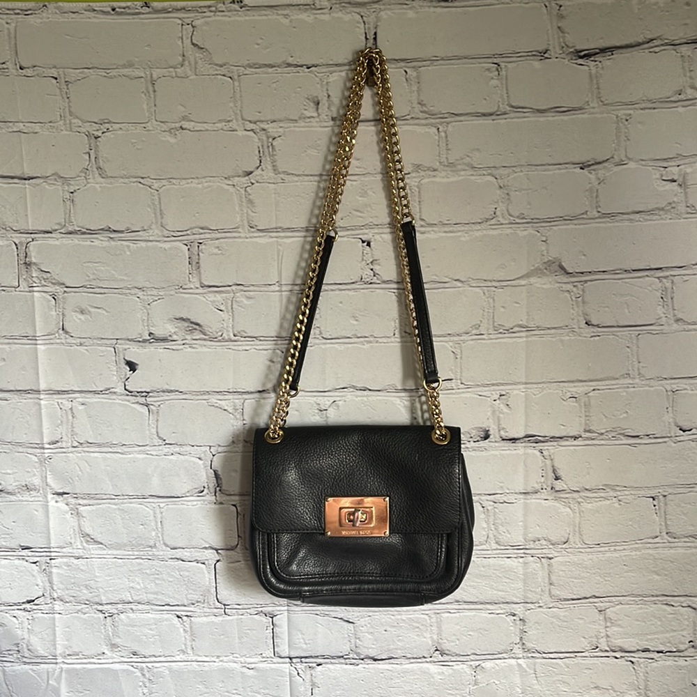 Michael Kors Small Black Leather Shoulder Bag Crossbody Purse 8"W x 7"H